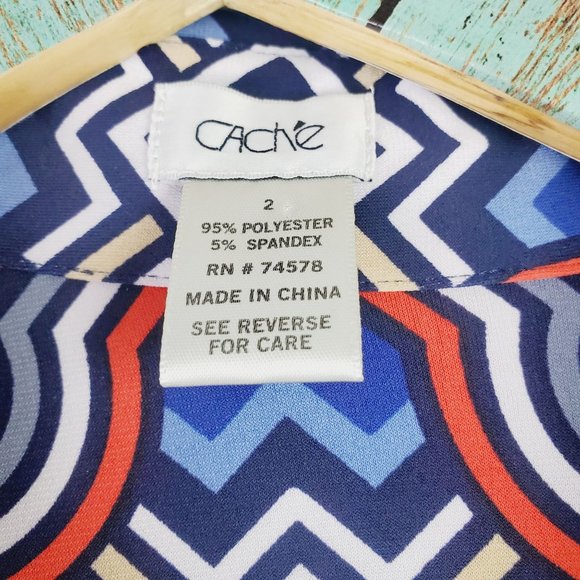 Vintage Cache Full Print Geometrical Belted Full Snap Front Dress XS - Picture 6 of 11